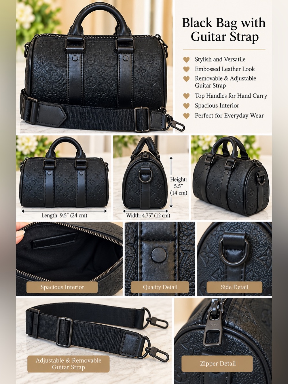 Black crossbody with guitar strap